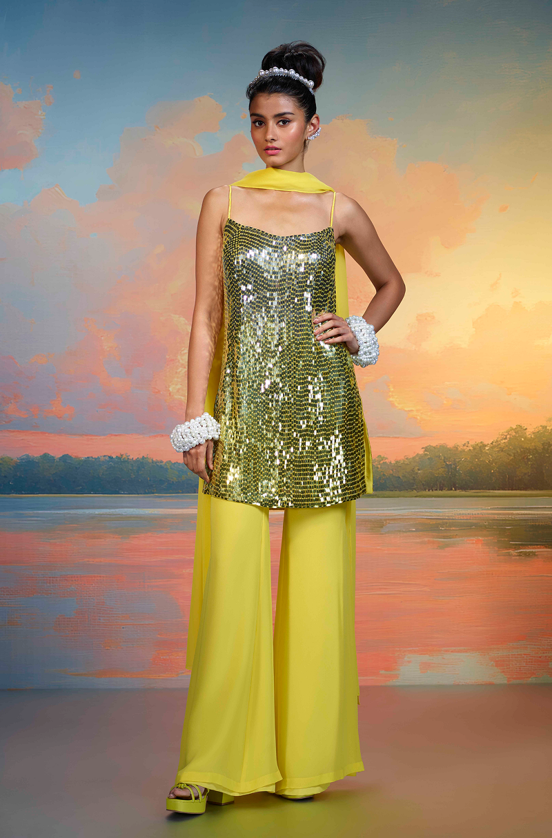 Yellow Sequin Kurta Set