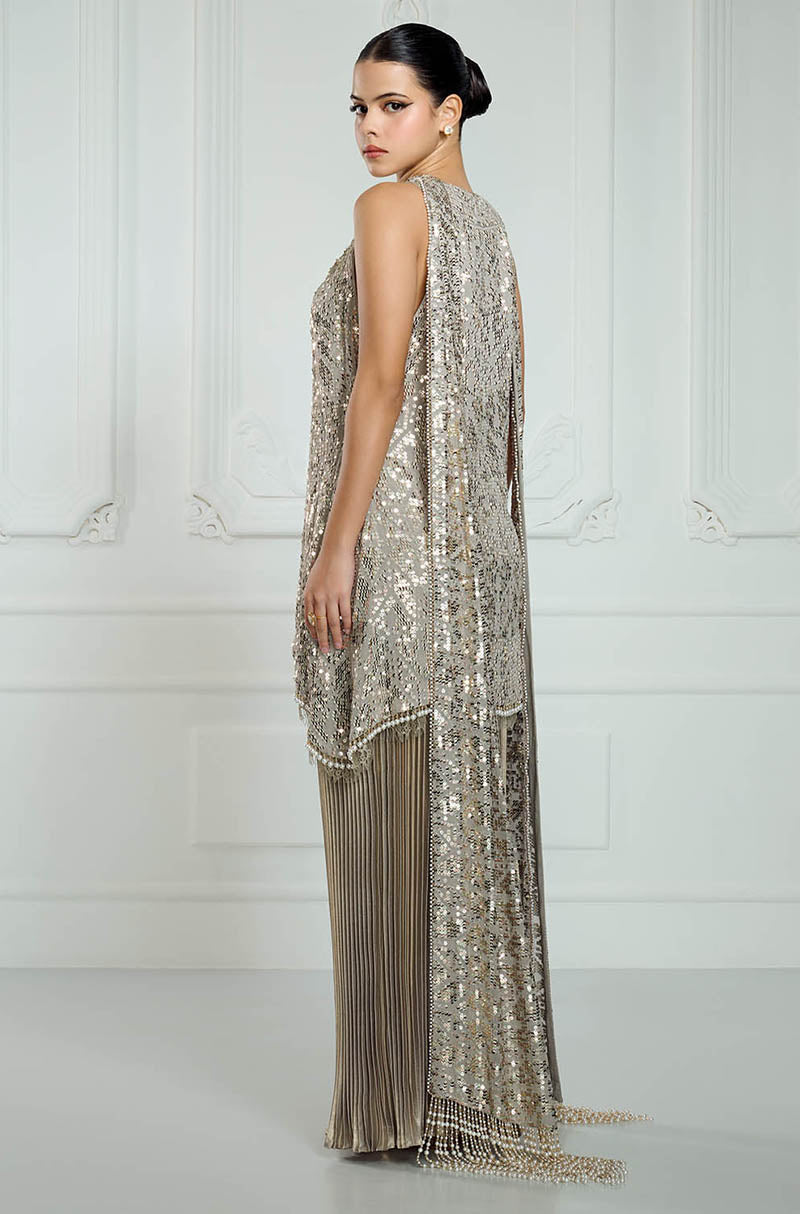 Oyster High Neck Sequin Embroidered Kurta Set