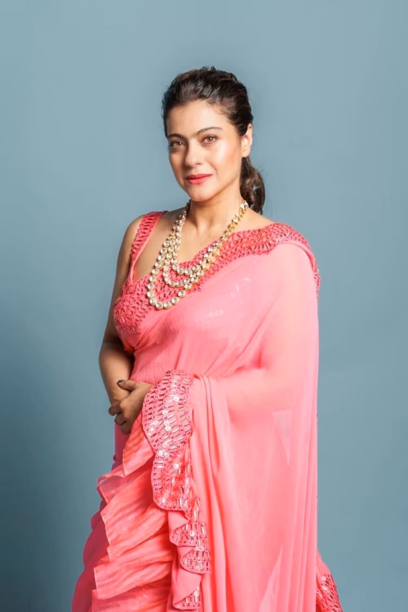 Kajol Devgann in Pink Shaded Ruffle Saree