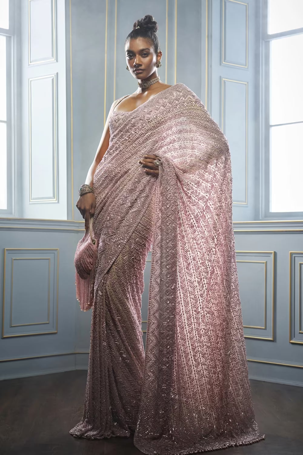 Lilac Sequin Heavy Encrusted Saree Set