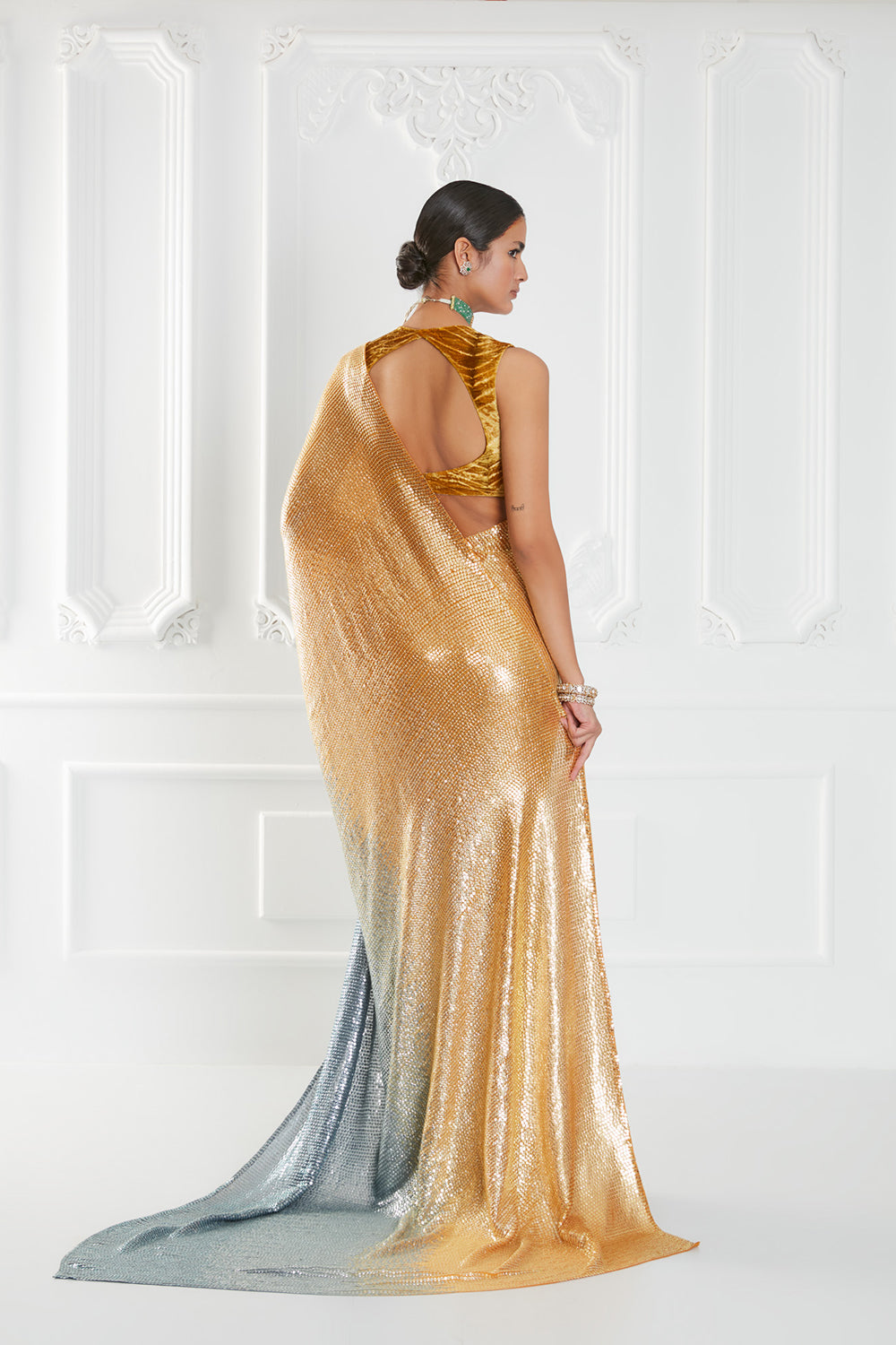 Gold & Grey Dual Color Georgette Sequin Saree