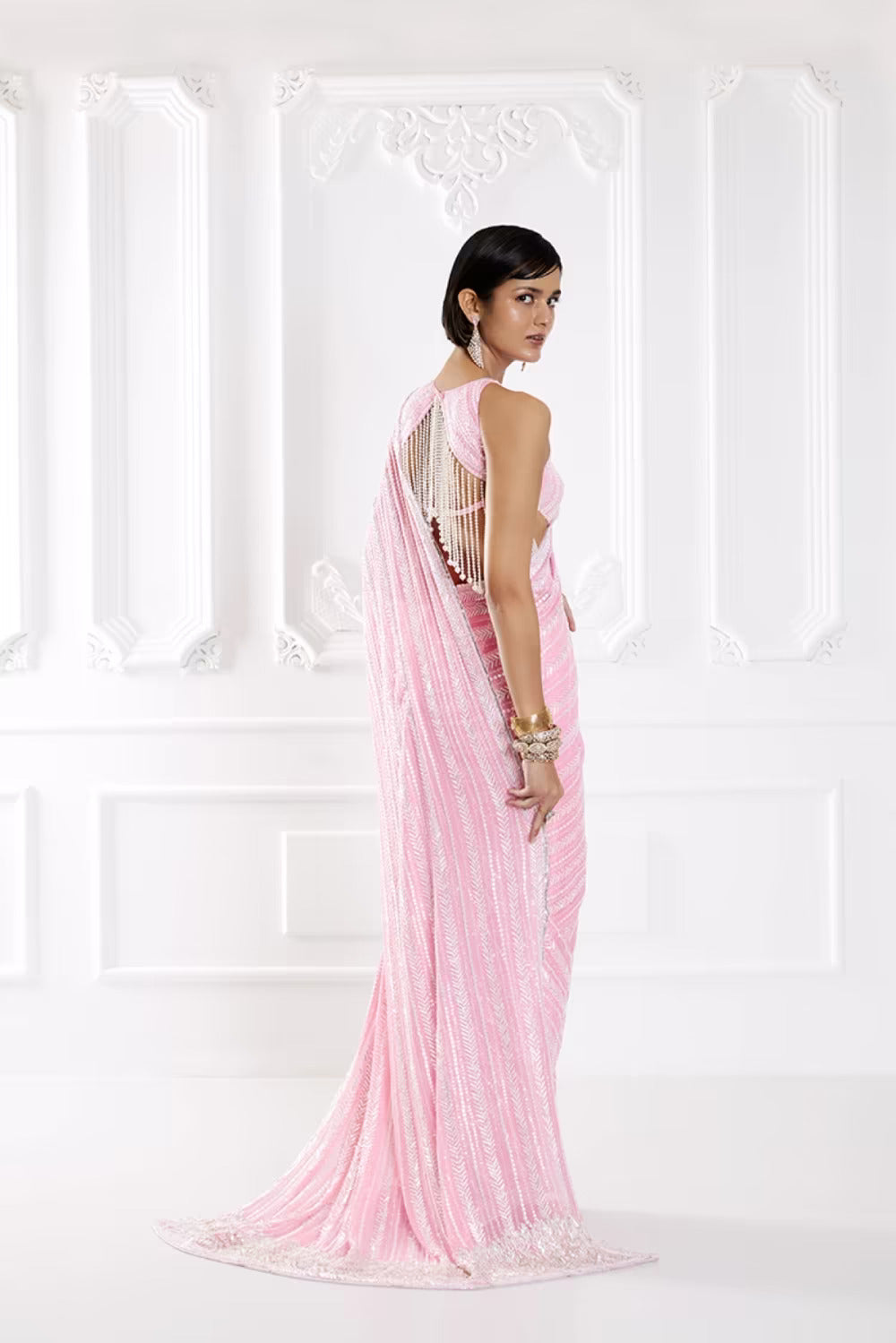 Candy Pink Taban Sequin Saree Set