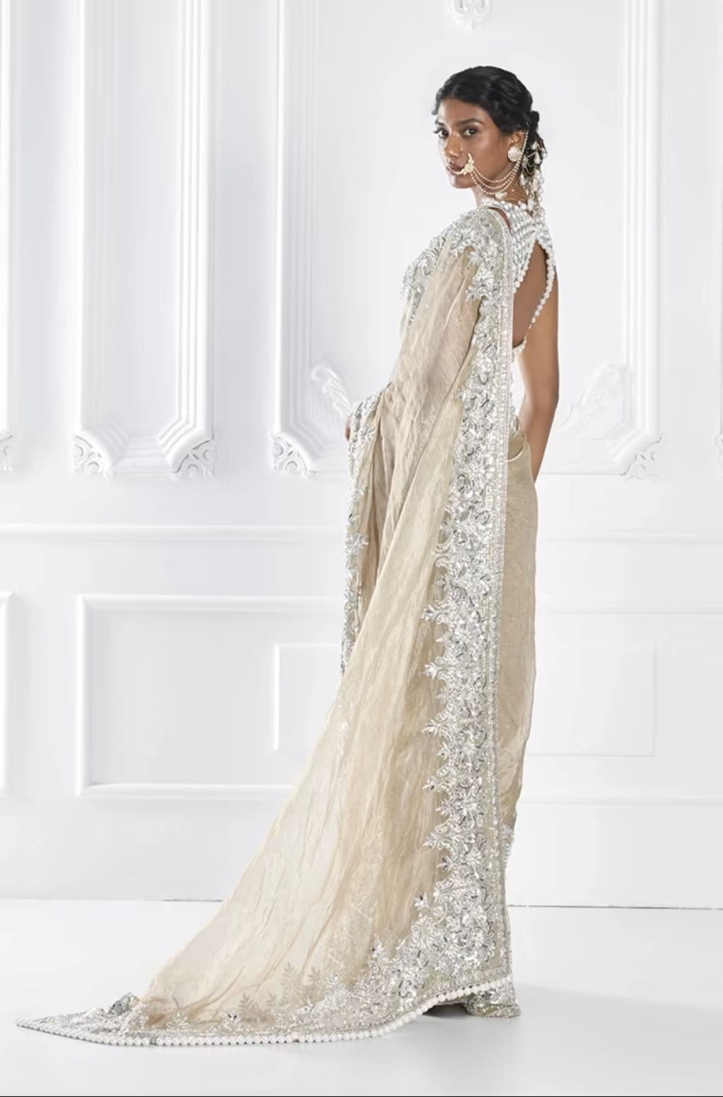 Oyster Embroidered Organza Saree Set