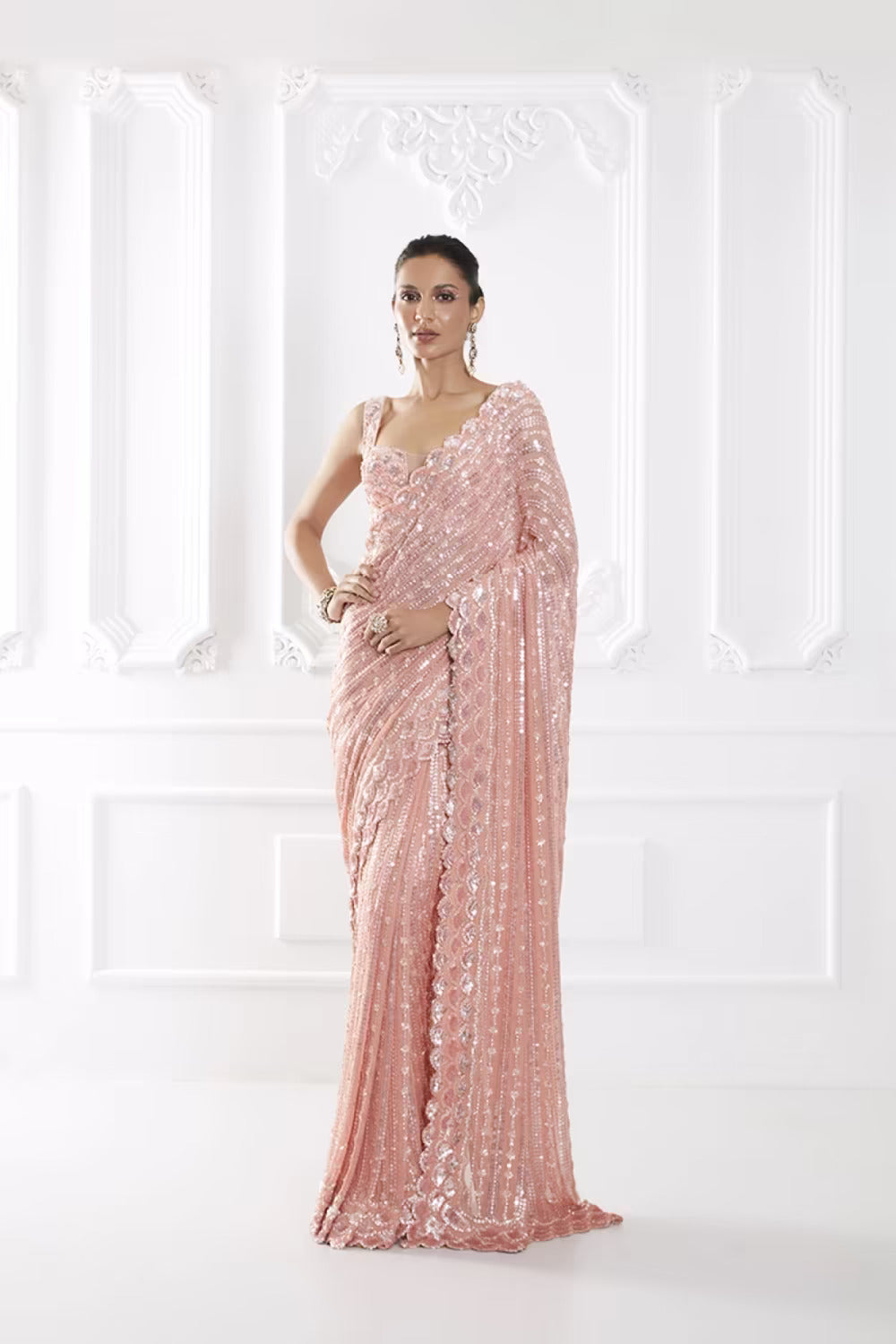 Peach Embroidered Saree Set
