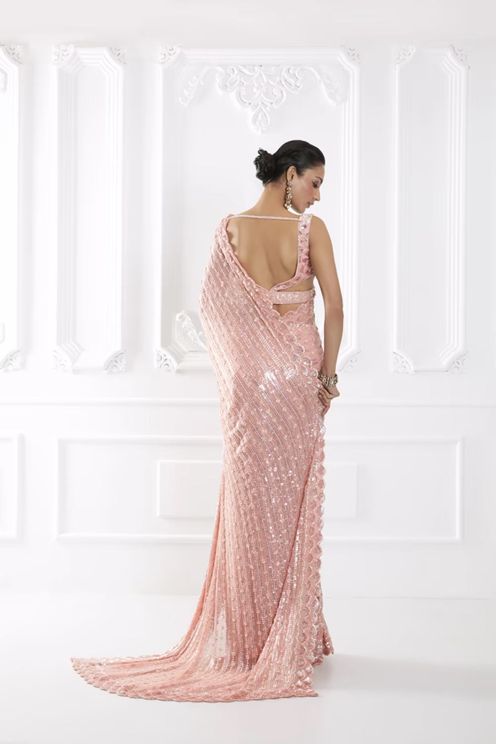 Peach Embroidered Saree Set