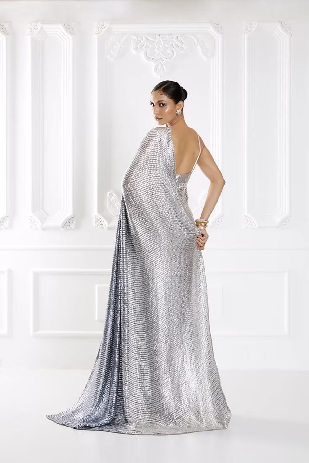 Shaded Silver Sequin Saree Set