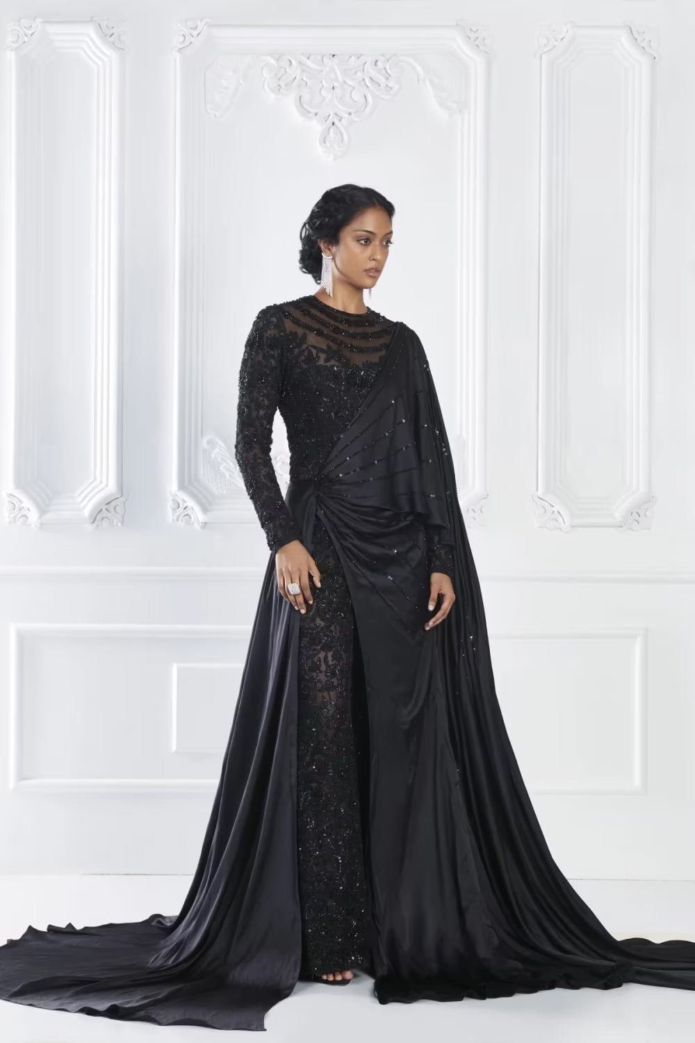 Black Embellished Saree Jumpsuit