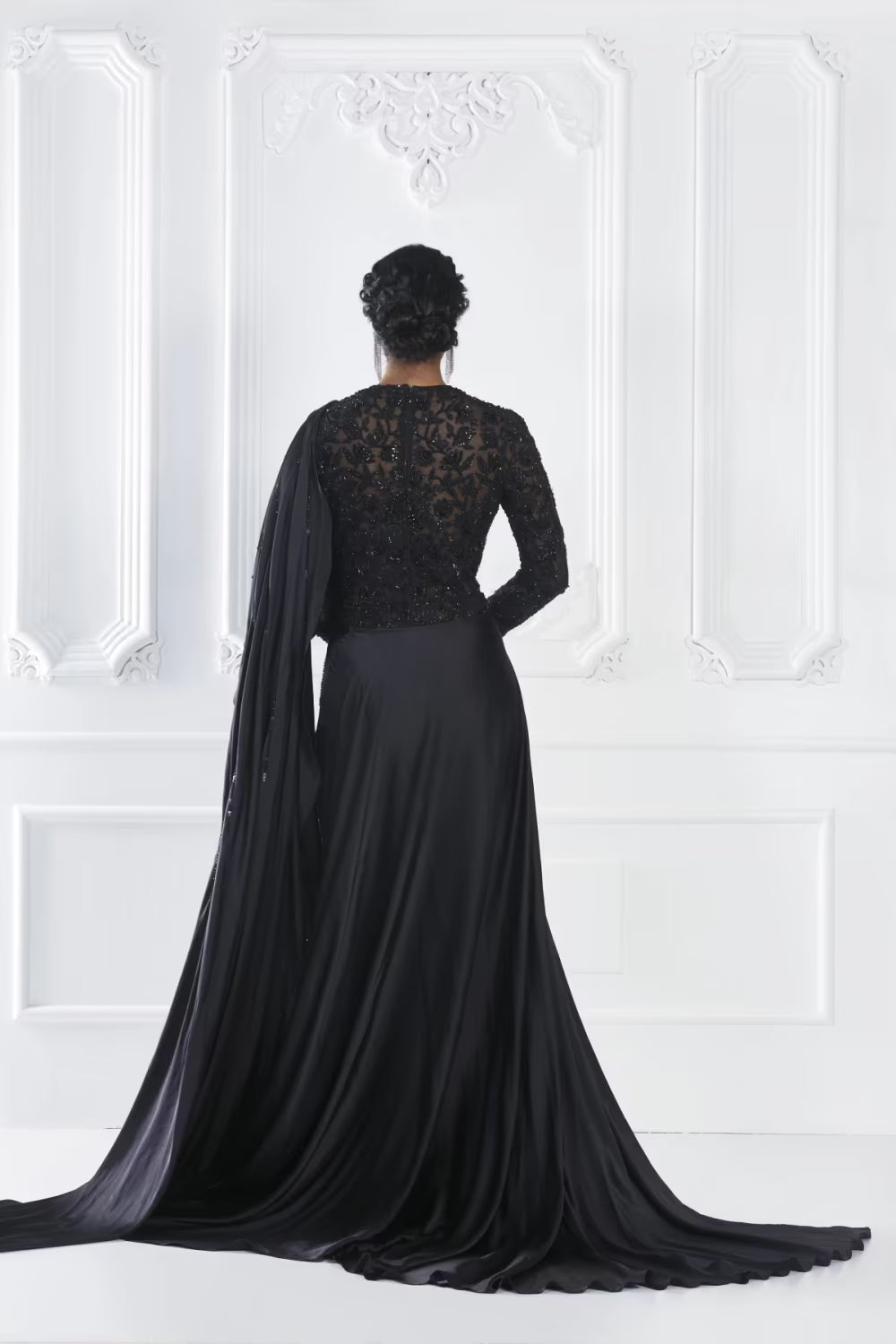 Black Embellished Saree Jumpsuit