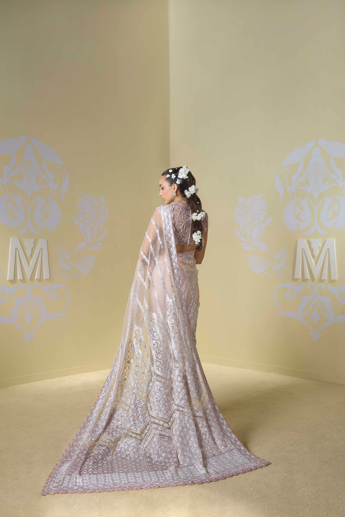 Soft Blush and Ivory Kashmiri Saree Set