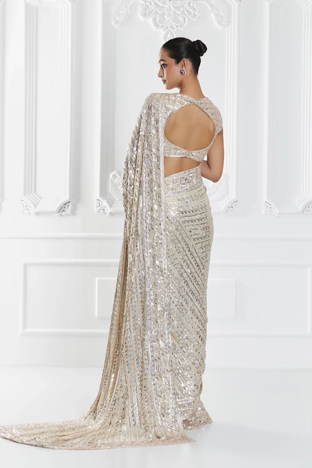 Off White Taban Sequin Saree Set
