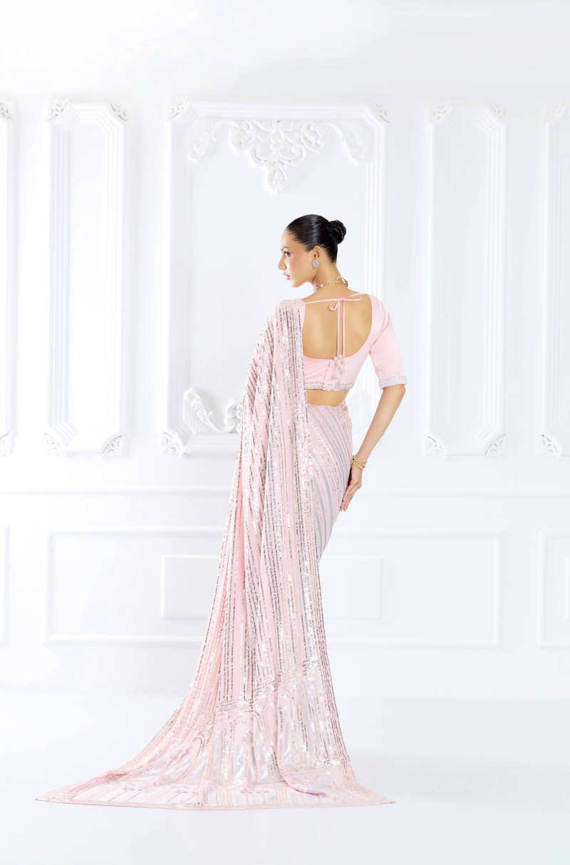 Soft Pink Embroidered Saree Set