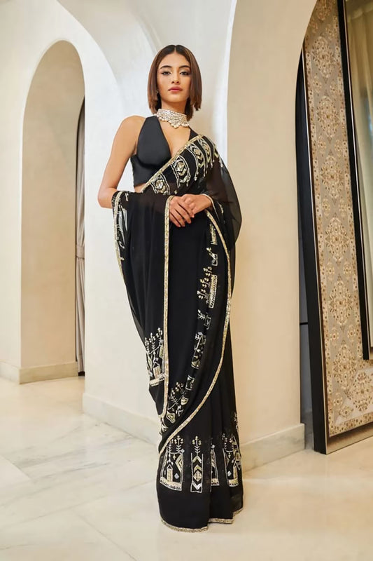 Ebony Embroidered Egyptian Saree Set