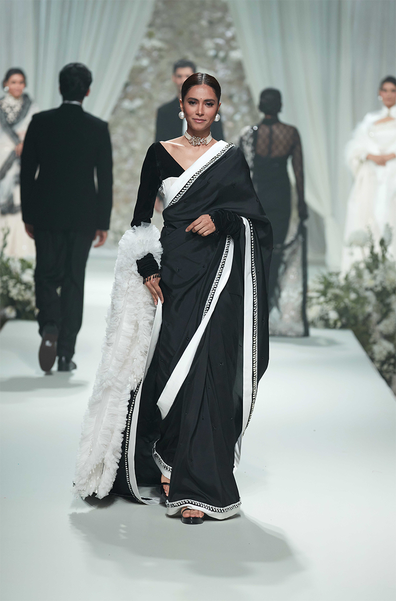 Black with Ivory Border Saree Set