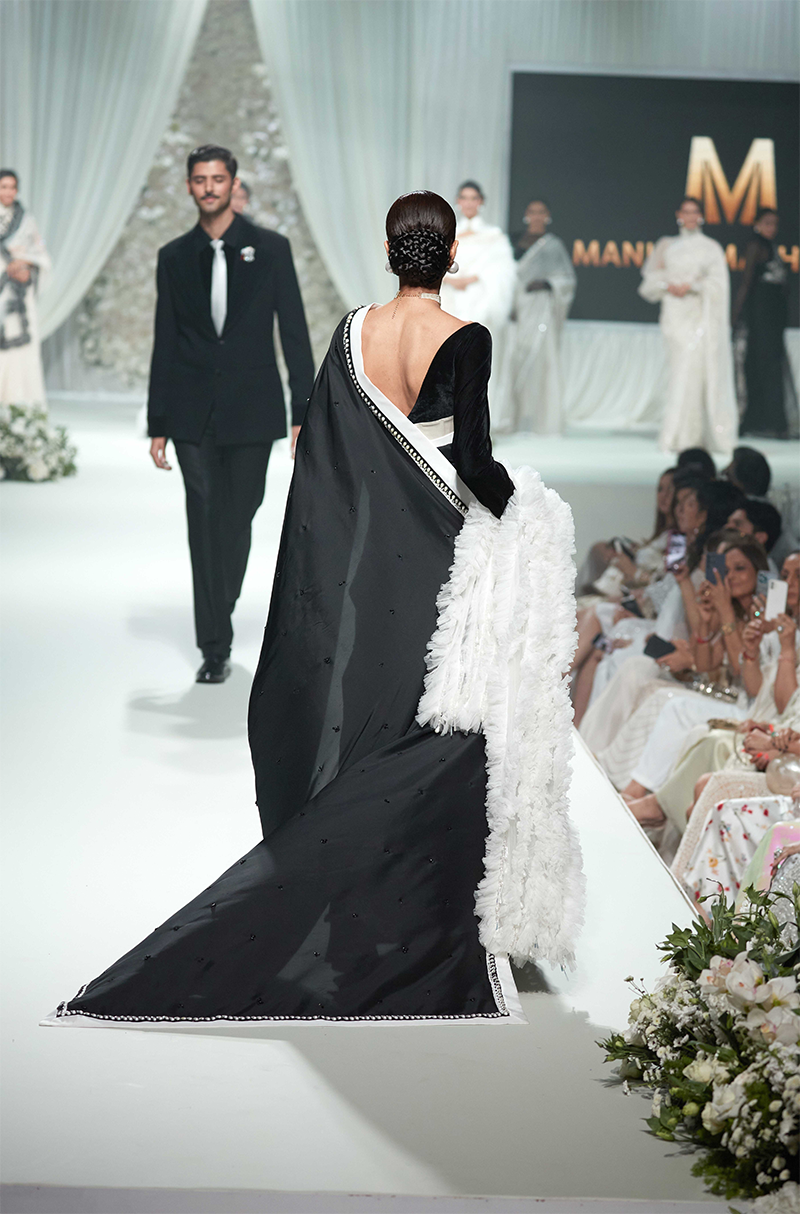 Black with Ivory Border Saree Set