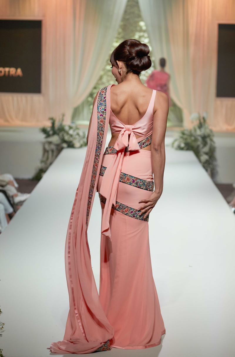 Peach Stitched Saree Set