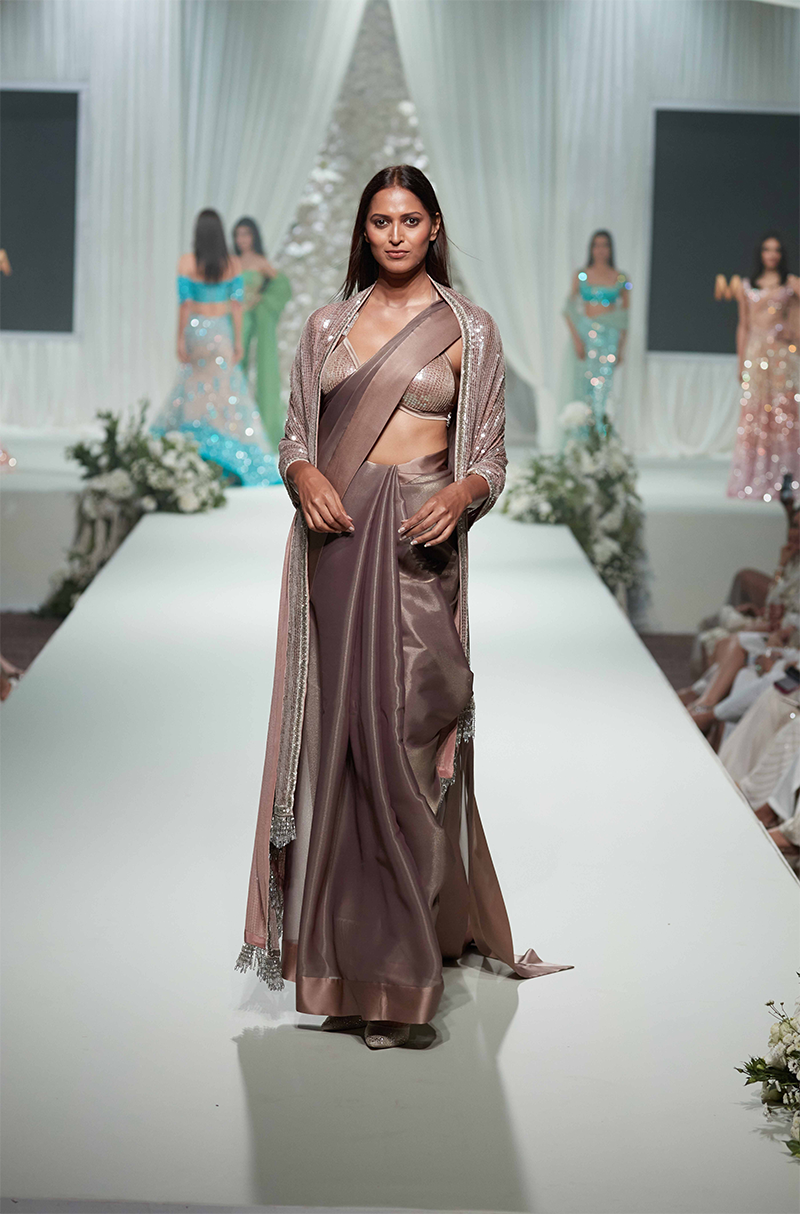 Metallic Bronze Organza Saree Set
