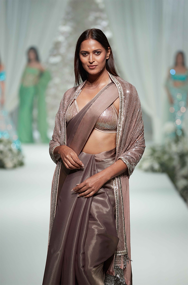 Metallic Bronze Organza Saree Set