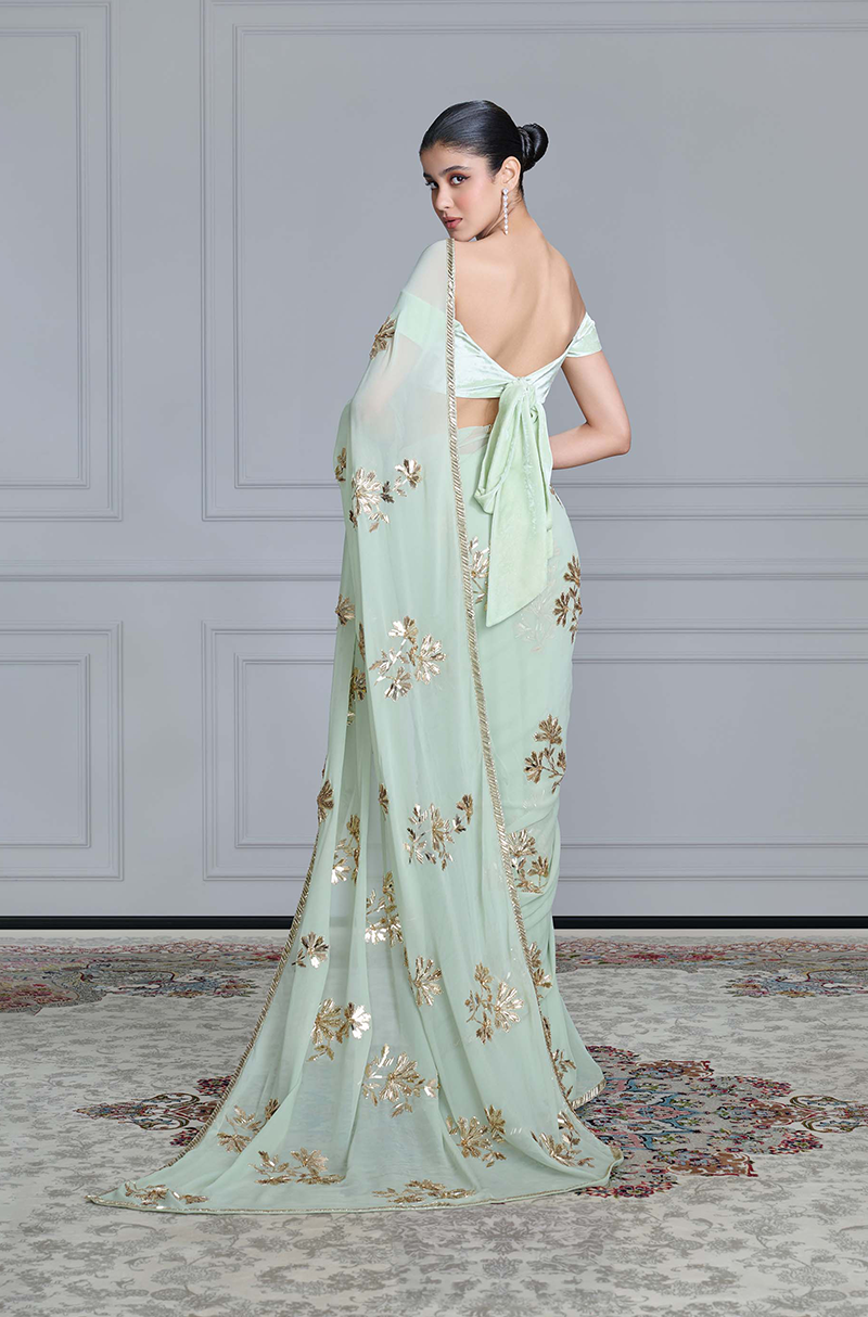 Mint Green Taban Embroidered Saree Set