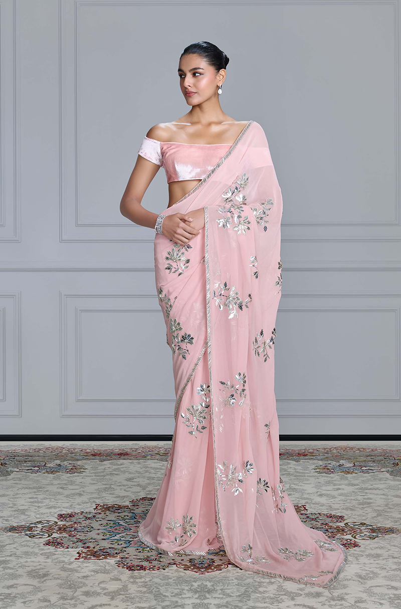 Dusty Pink Taban Boota Embroidered Saree Set
