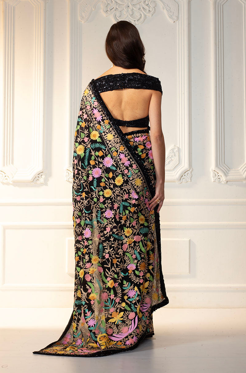 Black Georgette Kashimiri Embroidered Saree Set