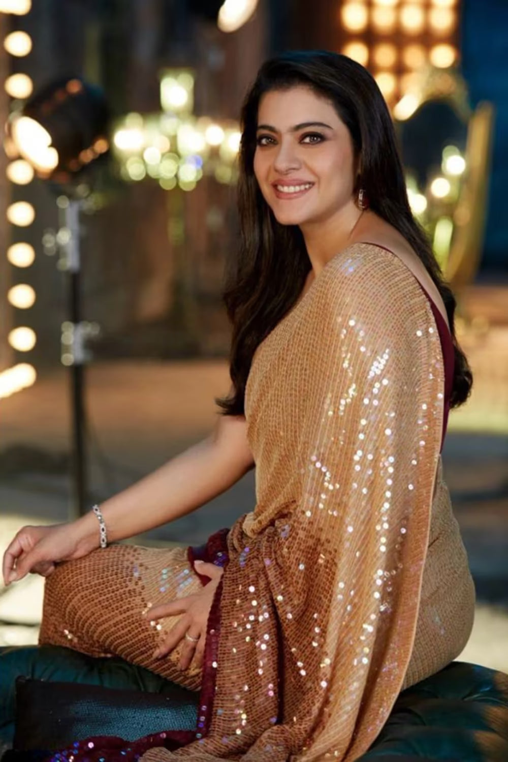 Kajol in our Caramel Ombre Sequins Saree Set