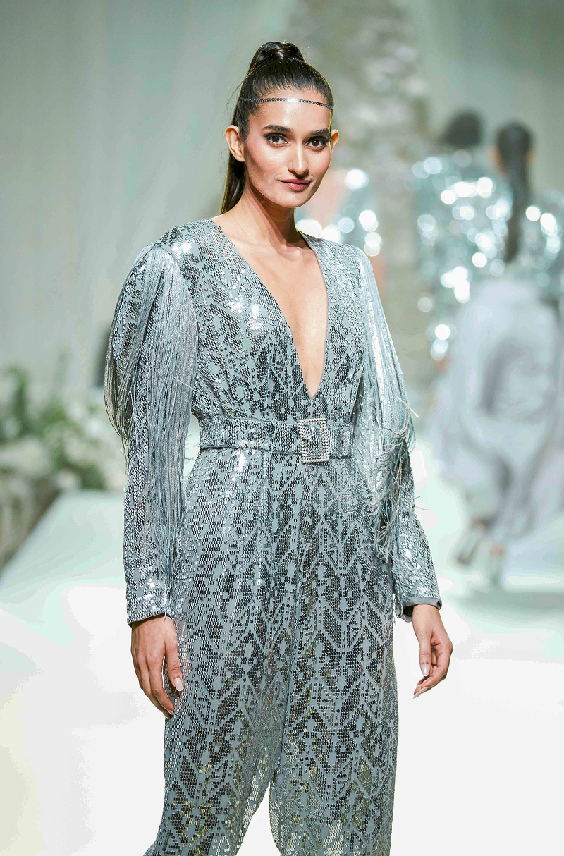 Silver Geometric Sequin Jumpsuit