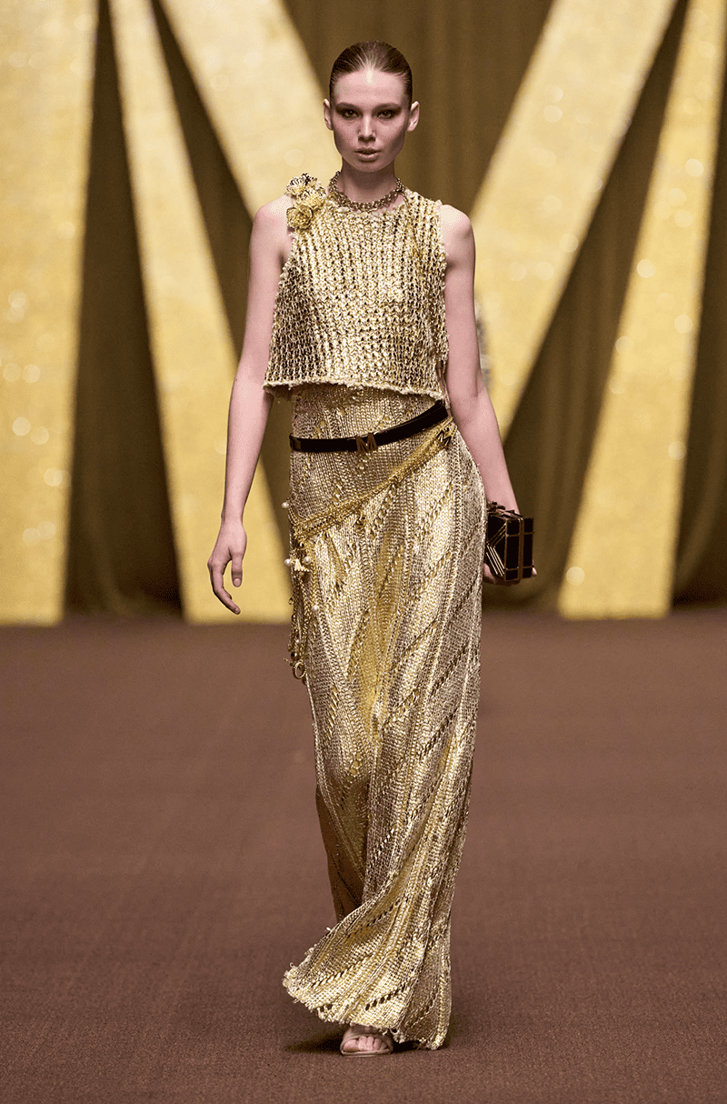 Gold Knitted Shimmer Skirt Set