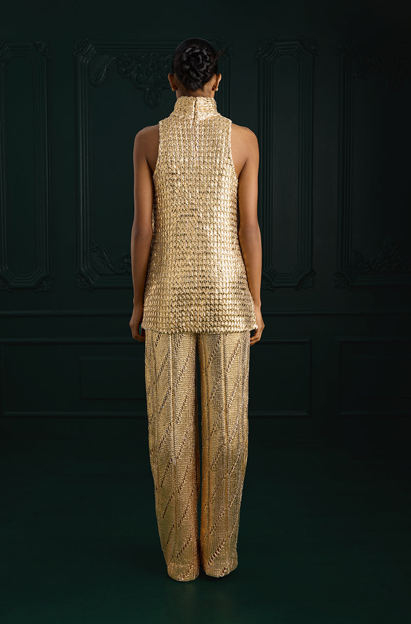 Gold Knit Turtleneck Knit Gold Foil Kurta Set
