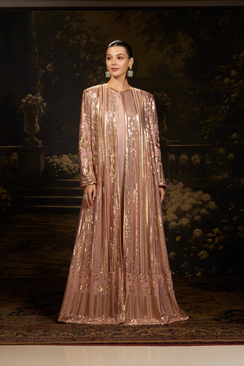 Dusky Pink Georgette Jacket Gown