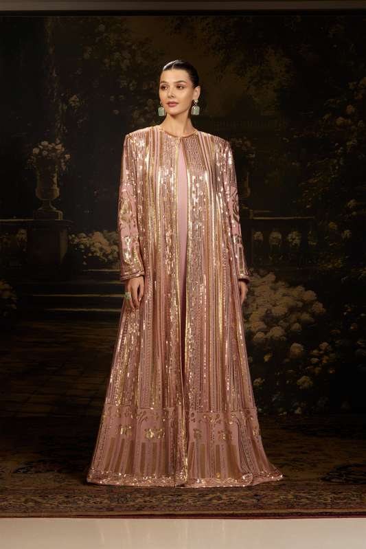 Dusky Pink Georgette Jacket Gown