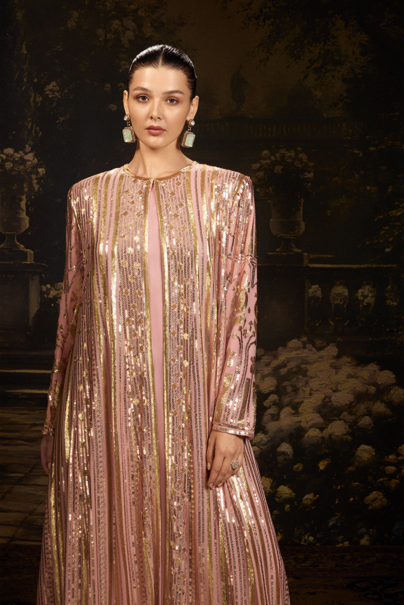 Dusky Pink Georgette Jacket Gown