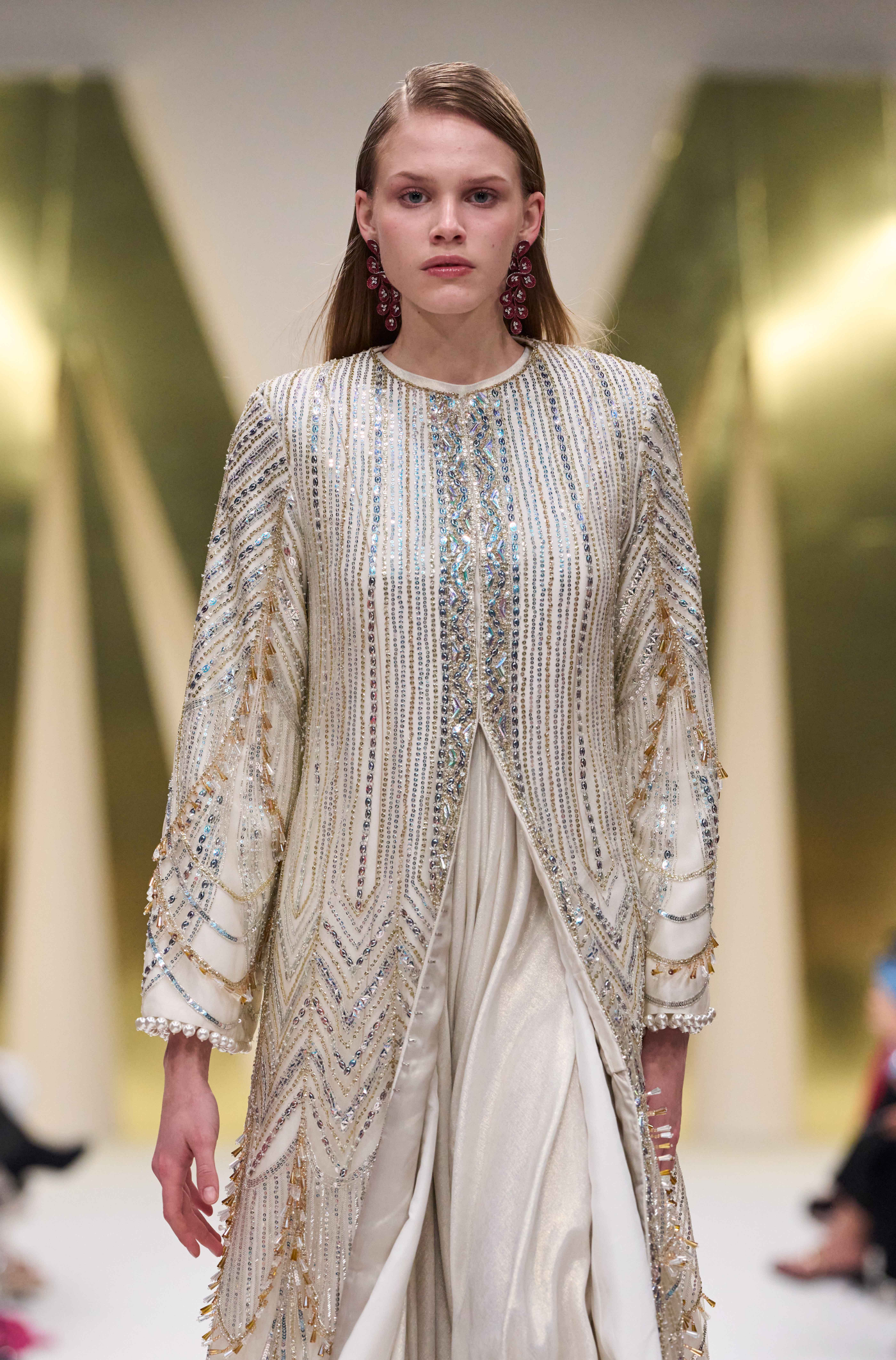 Ivory Sequin & Crystal drops Tulle Jacket Gown