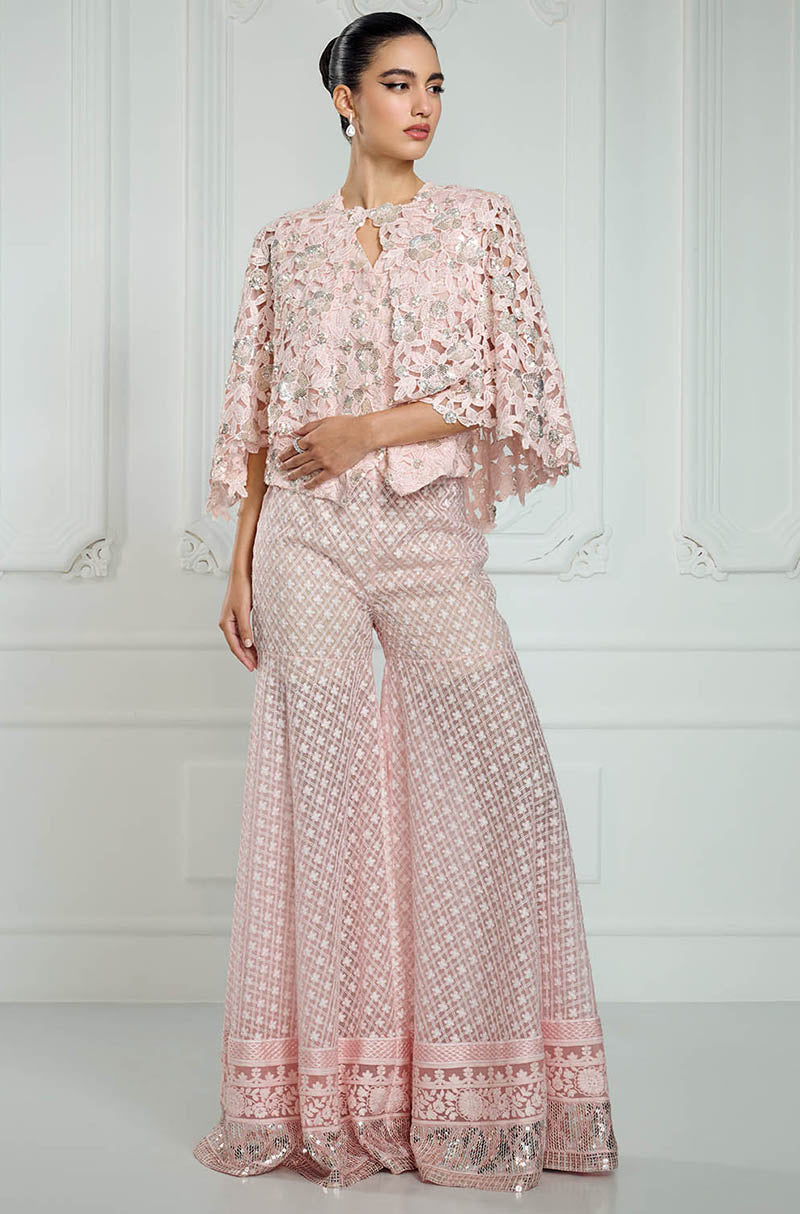 Baby Pink Cut-Work Waistcoat Jacket Set – Manish Malhotra