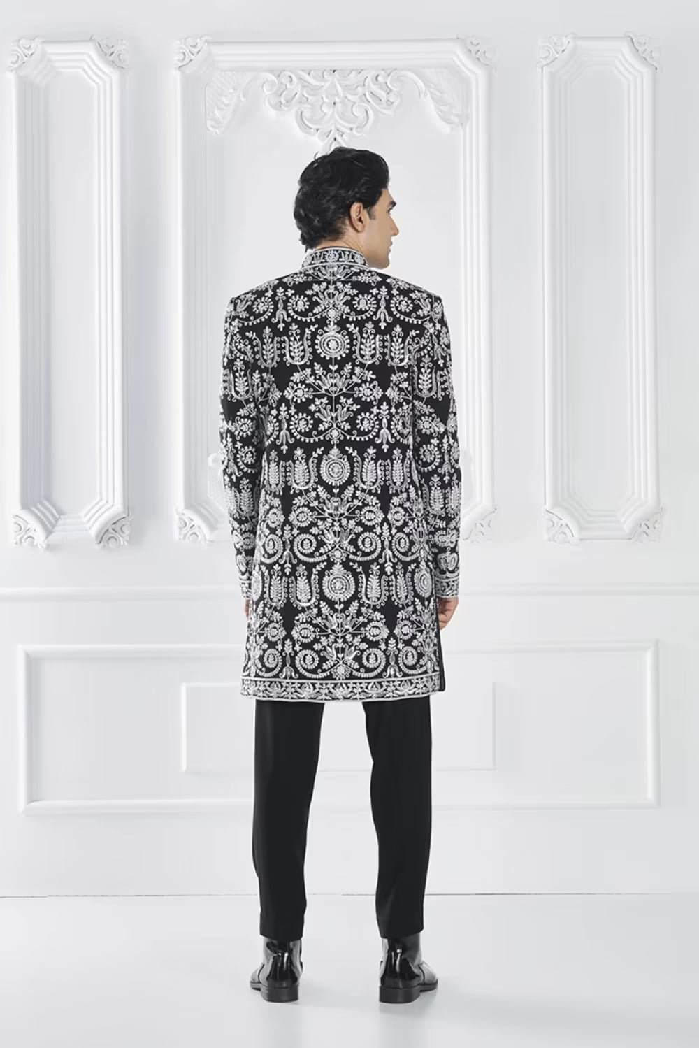 Black Embroidered Sherwani Set