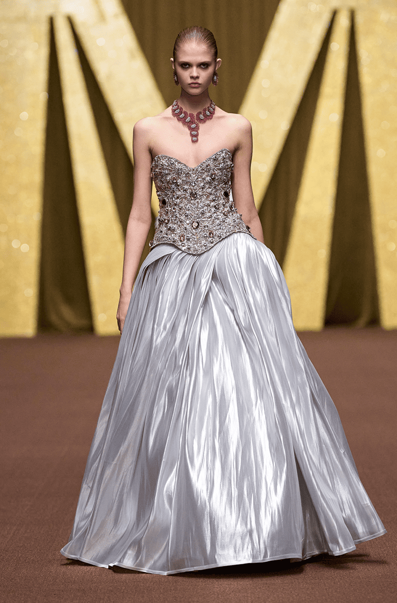 Silver Embroidered Skirt Set