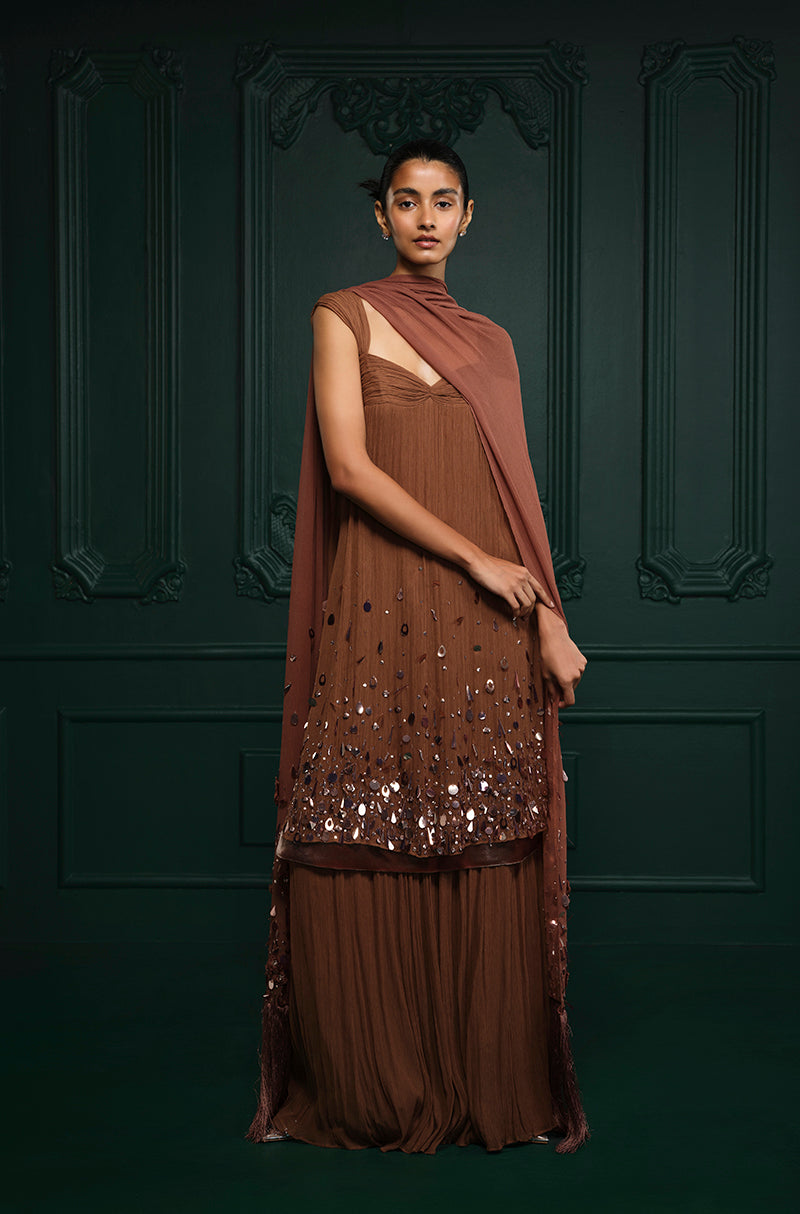 Light Brown Chiffon Sharara Set