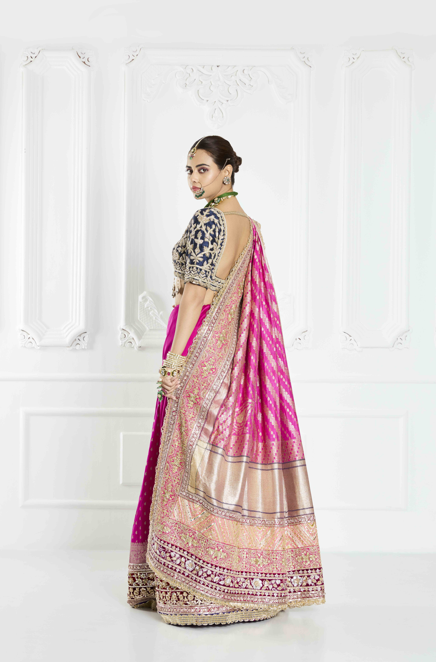 Bright Pink Brocade Half Saree Set