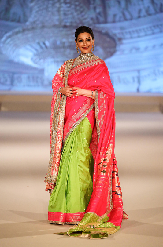Sonali Bendre in our Pink & Green Pathani Saree Set
