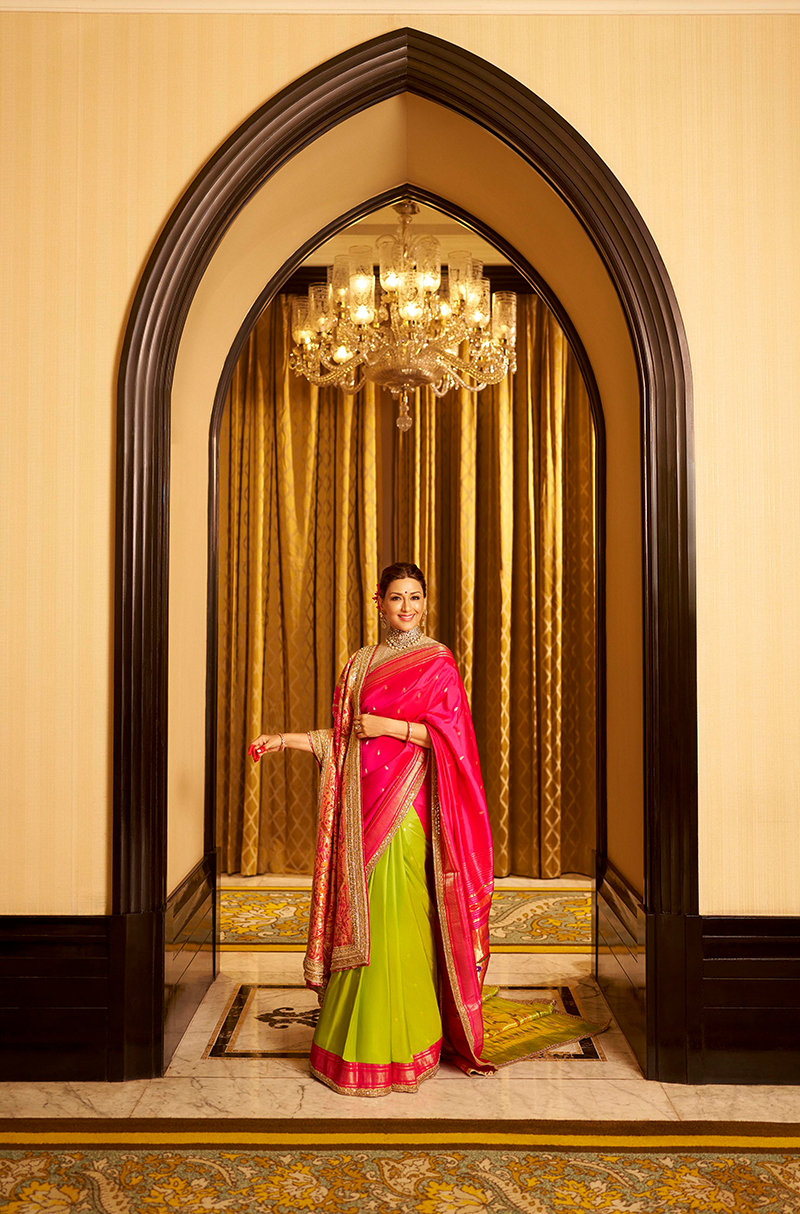Sonali Bendre in our Pink & Green Pathani Saree Set