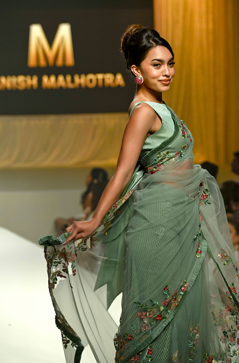 Mint Green Multicoloured Embroidered Saree Set