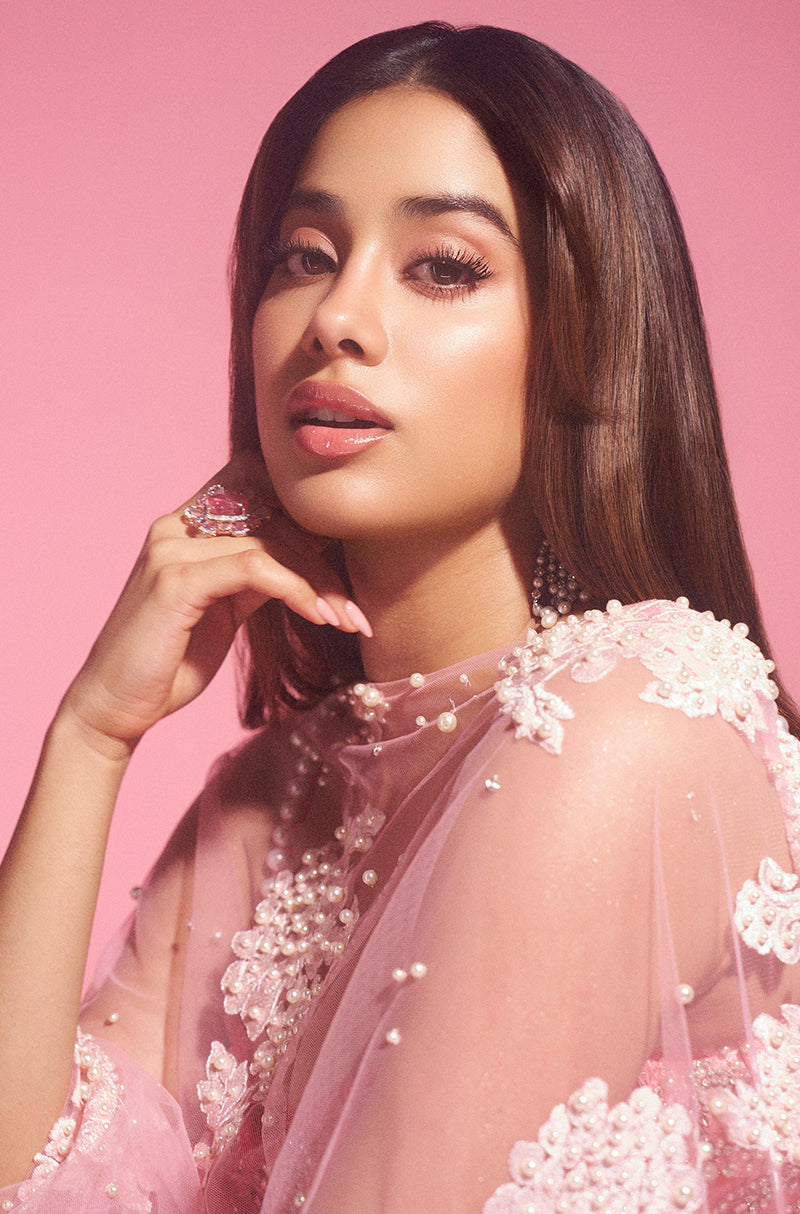 Janhvi Kapoor in our Vintage Rose Pink Lace Lehenga Set