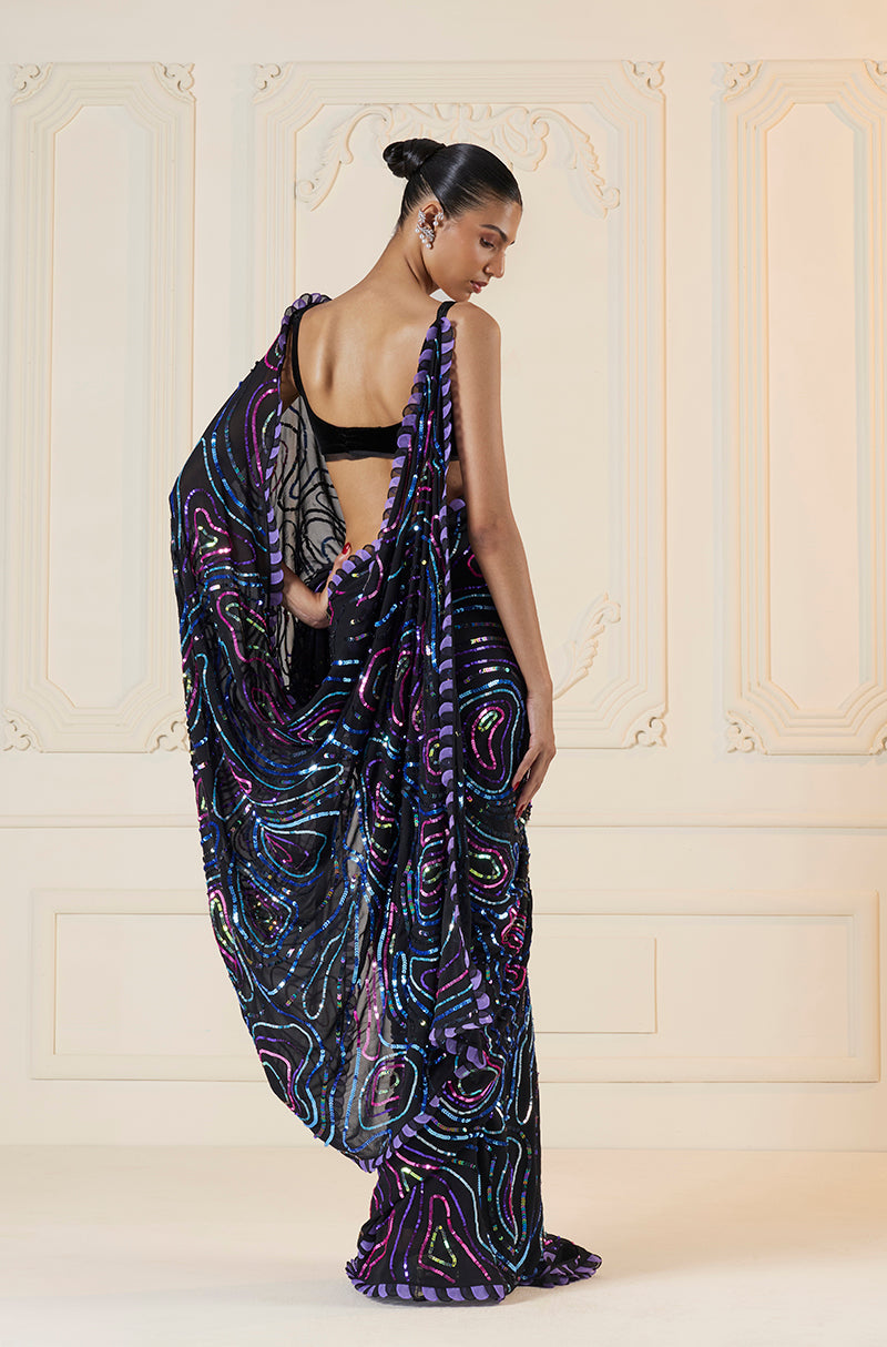 Black Multi-Color Sequin Saree Set