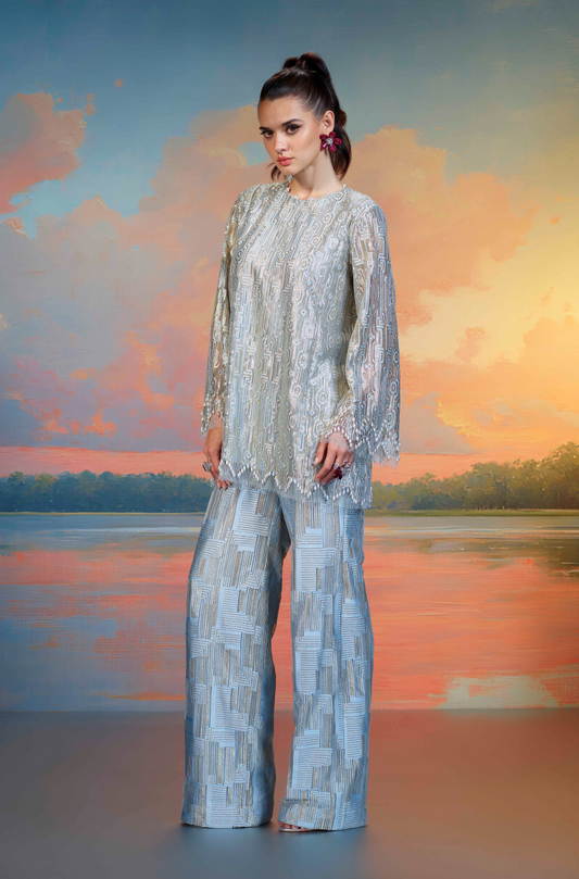 Powder Blue & Gold Lace Co-ord Set