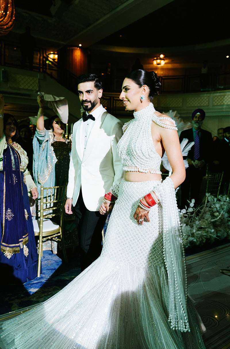 Bride: Simran in our Ivory With Pearls Embroidered Lehenga Set