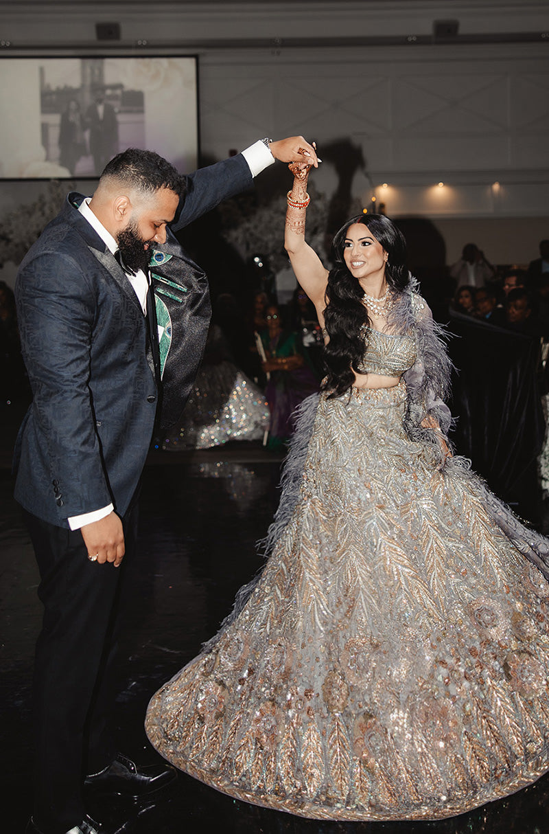 Bride: Sweta Panchal Swany in our Grey Embroidered Lehenga Set