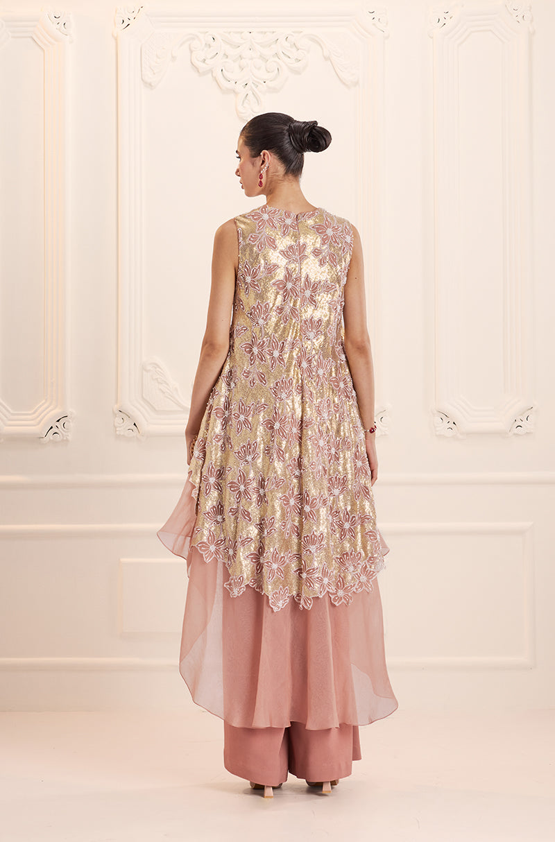 Rose Gold High-Low Assymetric Kurta Set