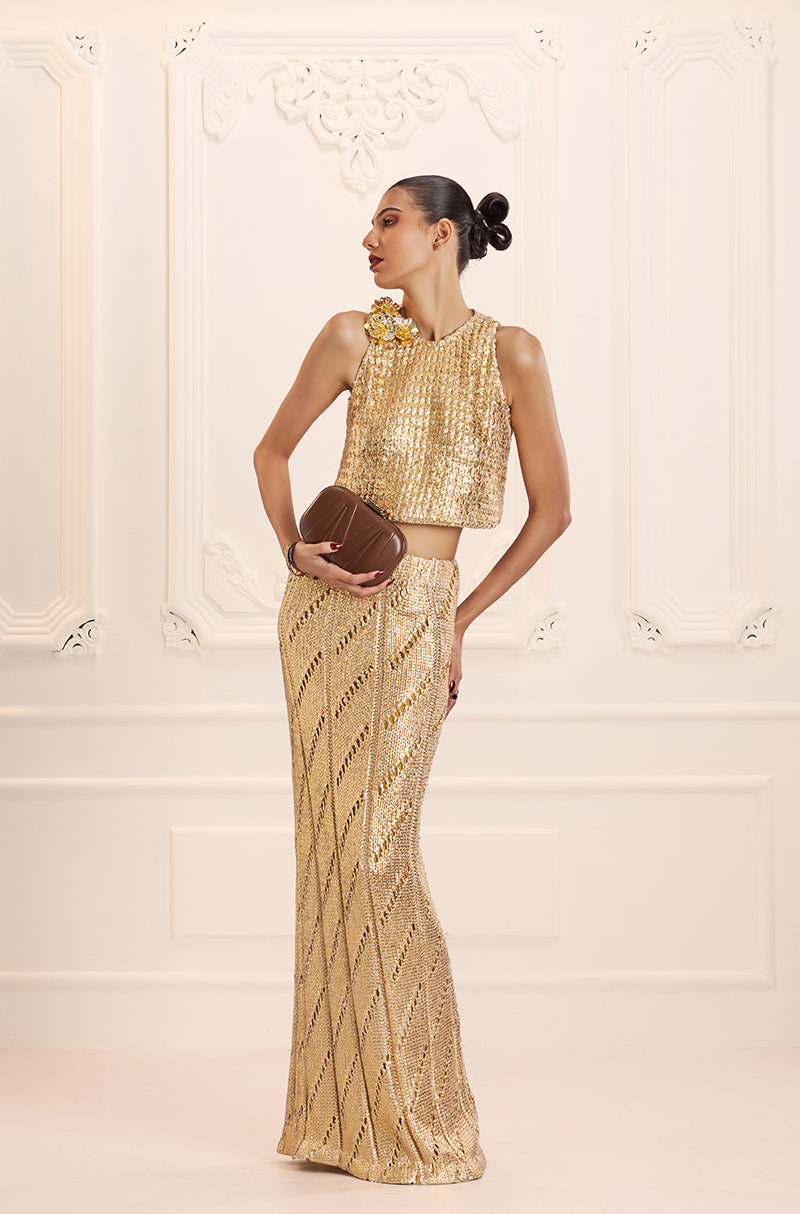 Gold Foil Knit Skirt Set