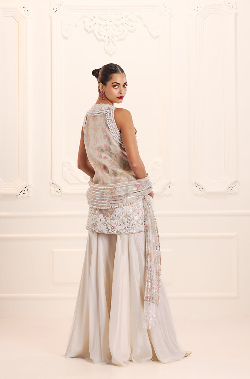 Ivory Rose Organza Overlay Printed Kurta Set