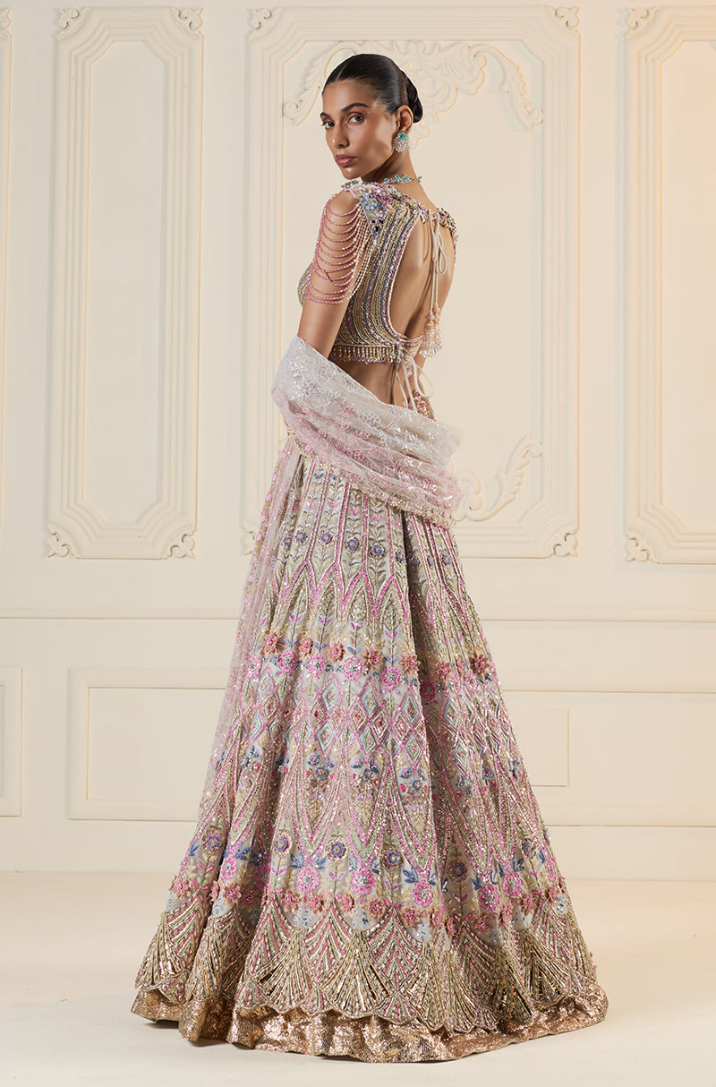 Multicolor 3D Floral Embroidered Lehenga Set
