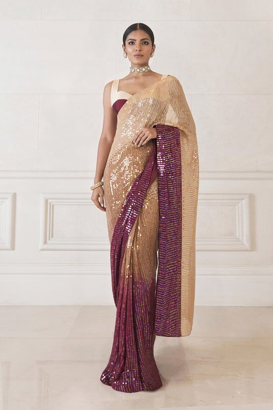 Blush Berry Ombré Sequin Saree Set